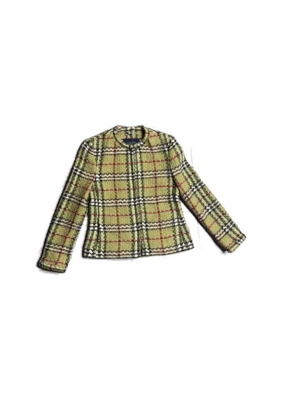 Burberry London Women's Green Plaid Wool Zip-Up Jacket Size 6